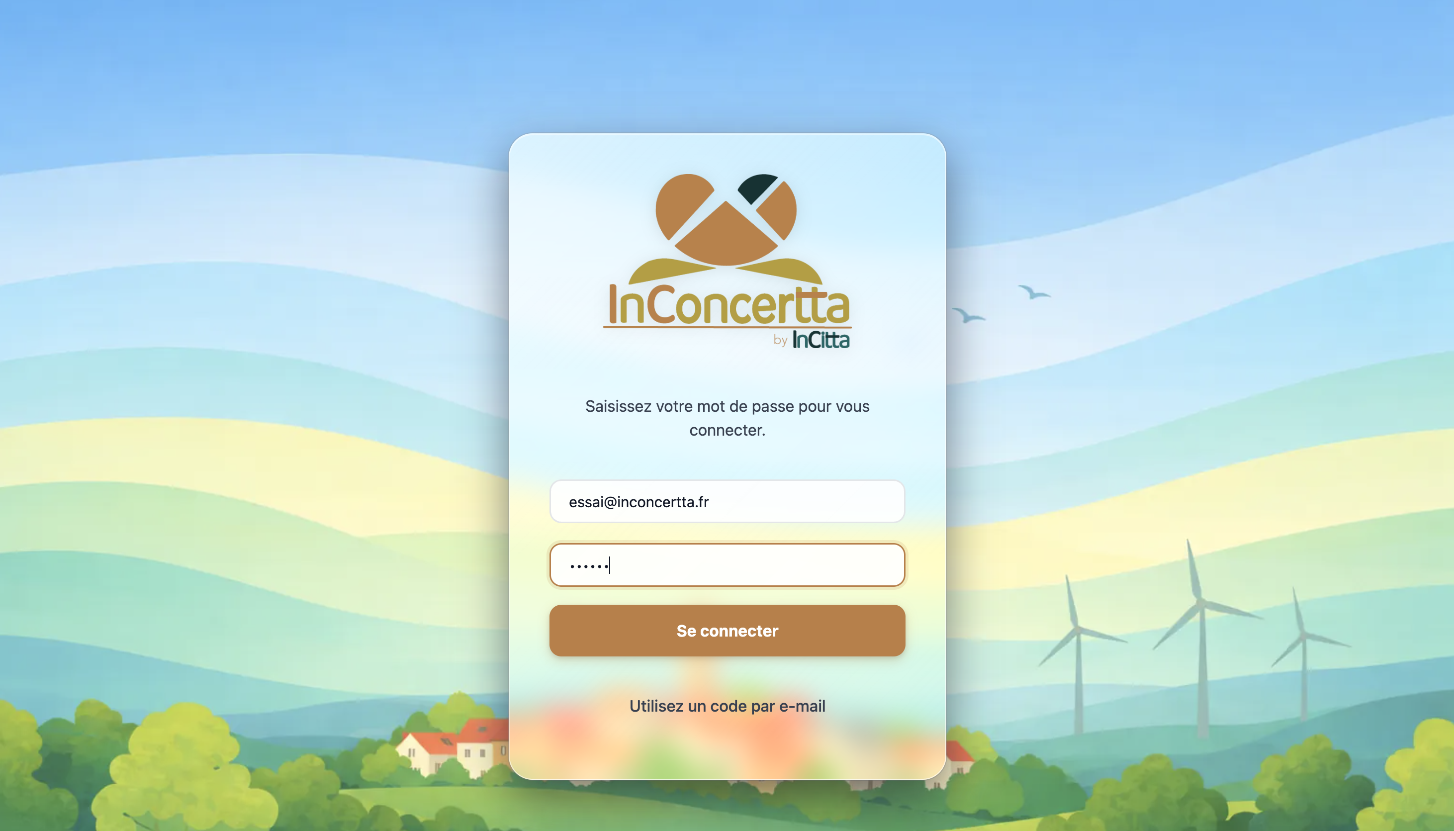 Écran de connexion InConcertta (illustration)